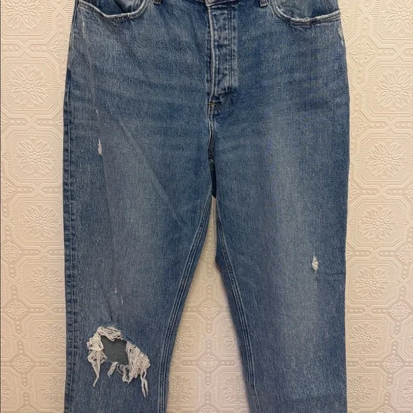 Abercrombie & Fitch Curve Love High Rise Dad Jeans Medium Ripped Wash Size 30L - Picture 7 of 12